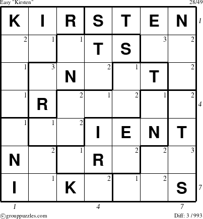 The grouppuzzles.com Easy Kirsten puzzle for  with all 3 steps marked