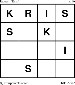 The grouppuzzles.com Easiest Kris puzzle for 