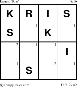 The grouppuzzles.com Easiest Kris puzzle for  with the first 2 steps marked