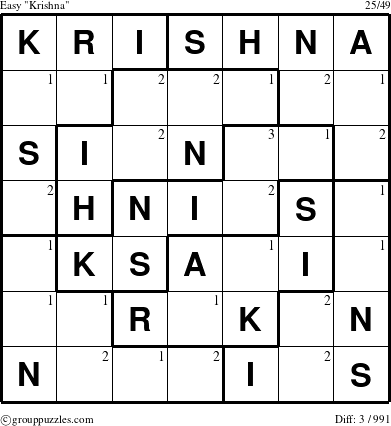The grouppuzzles.com Easy Krishna puzzle for  with the first 3 steps marked