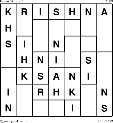 The grouppuzzles.com Easiest Krishna puzzle for 