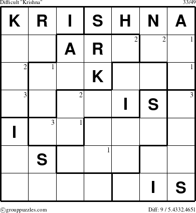 The grouppuzzles.com Difficult Krishna puzzle for  with the first 3 steps marked