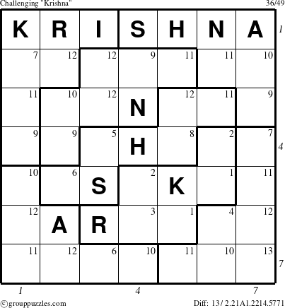 The grouppuzzles.com Challenging Krishna puzzle for  with all 13 steps marked