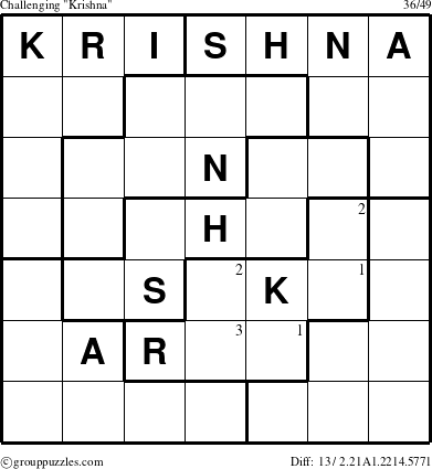 The grouppuzzles.com Challenging Krishna puzzle for  with the first 3 steps marked