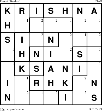 The grouppuzzles.com Easiest Krishna puzzle for  with the first 2 steps marked