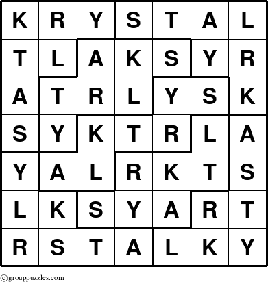 The grouppuzzles.com Answer grid for the Krystal puzzle for 