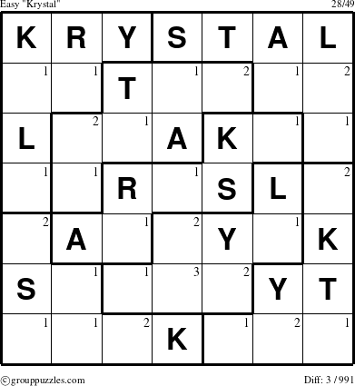 The grouppuzzles.com Easy Krystal puzzle for  with the first 3 steps marked