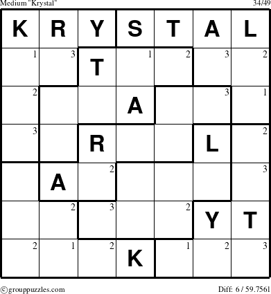 The grouppuzzles.com Medium Krystal puzzle for  with the first 3 steps marked