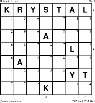 The grouppuzzles.com Difficult Krystal puzzle for  with all 9 steps marked