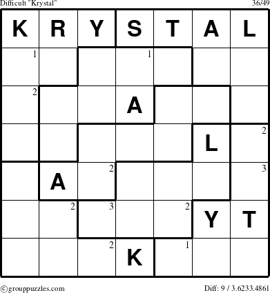 The grouppuzzles.com Difficult Krystal puzzle for  with the first 3 steps marked