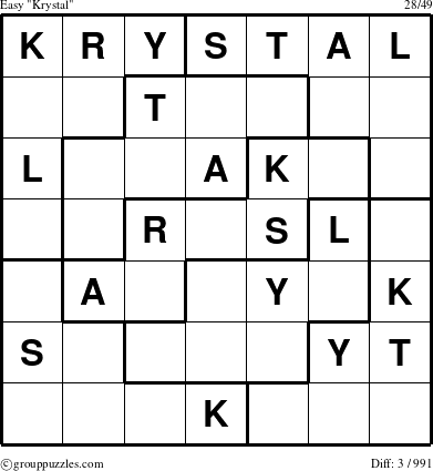 The grouppuzzles.com Easy Krystal puzzle for 