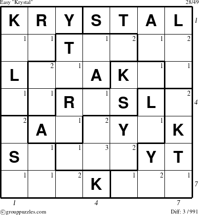 The grouppuzzles.com Easy Krystal puzzle for  with all 3 steps marked