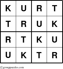 The grouppuzzles.com Answer grid for the Kurt puzzle for 