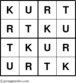 The grouppuzzles.com Answer grid for the Kurt puzzle for 