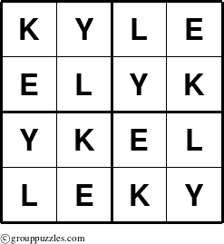 The grouppuzzles.com Answer grid for the Kyle puzzle for 