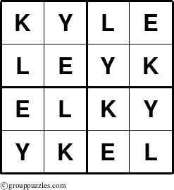 The grouppuzzles.com Answer grid for the Kyle puzzle for 