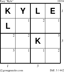 The grouppuzzles.com Easy Kyle puzzle for  with all 3 steps marked
