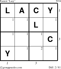 The grouppuzzles.com Easiest Lacy puzzle for  with all 2 steps marked