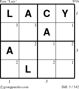 The grouppuzzles.com Easy Lacy puzzle for  with all 3 steps marked