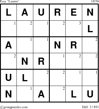 The grouppuzzles.com Easy Lauren puzzle for  with the first 3 steps marked