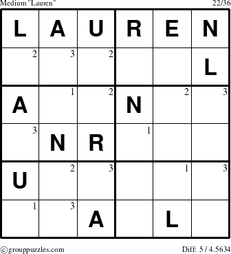 The grouppuzzles.com Medium Lauren puzzle for  with the first 3 steps marked
