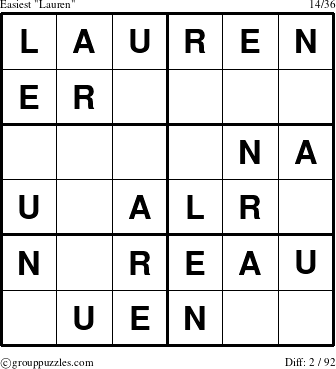 The grouppuzzles.com Easiest Lauren puzzle for 