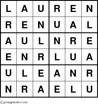The grouppuzzles.com Answer grid for the Lauren puzzle for 
