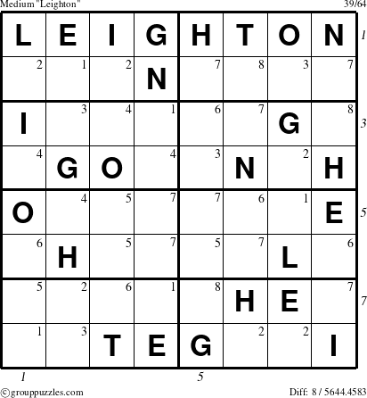 The grouppuzzles.com Medium Leighton puzzle for  with all 8 steps marked