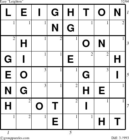 The grouppuzzles.com Easy Leighton puzzle for  with all 3 steps marked