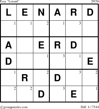 The grouppuzzles.com Easy Lenard puzzle for  with the first 3 steps marked