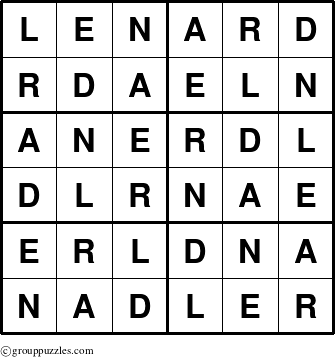 The grouppuzzles.com Answer grid for the Lenard puzzle for 