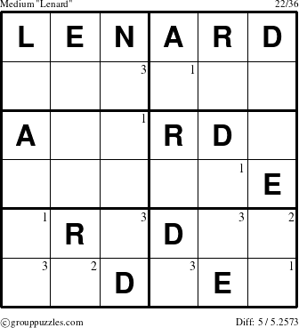 The grouppuzzles.com Medium Lenard puzzle for  with the first 3 steps marked