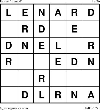 The grouppuzzles.com Easiest Lenard puzzle for 