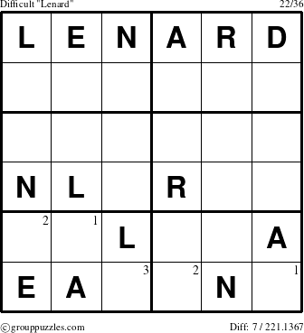 The grouppuzzles.com Difficult Lenard puzzle for  with the first 3 steps marked