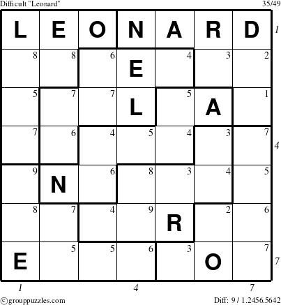 The grouppuzzles.com Difficult Leonard puzzle for  with all 9 steps marked