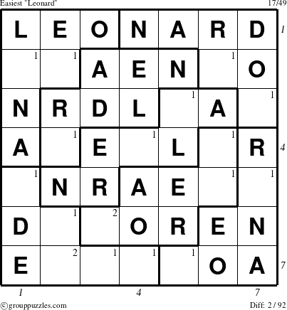 The grouppuzzles.com Easiest Leonard puzzle for  with all 2 steps marked