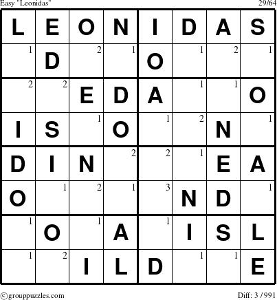 The grouppuzzles.com Easy Leonidas puzzle for  with the first 3 steps marked