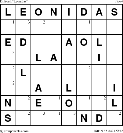 The grouppuzzles.com Difficult Leonidas puzzle for  with the first 3 steps marked