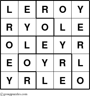 The grouppuzzles.com Answer grid for the Leroy puzzle for 