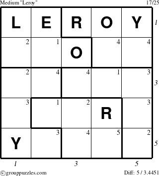 The grouppuzzles.com Medium Leroy puzzle for  with all 5 steps marked