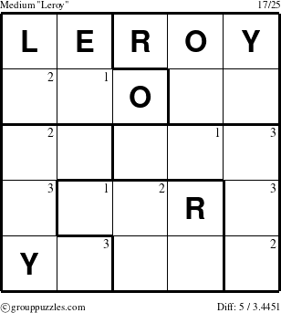 The grouppuzzles.com Medium Leroy puzzle for  with the first 3 steps marked