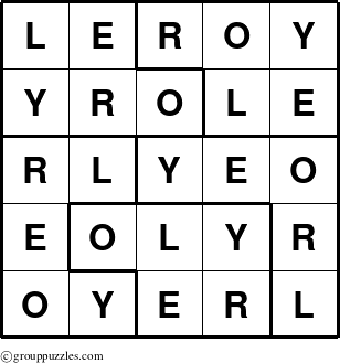 The grouppuzzles.com Answer grid for the Leroy puzzle for 