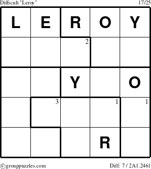 The grouppuzzles.com Difficult Leroy puzzle for  with the first 3 steps marked