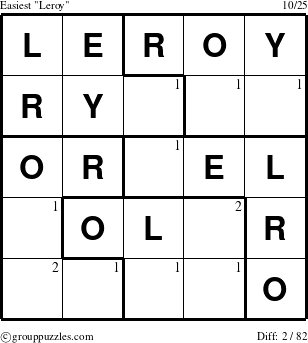The grouppuzzles.com Easiest Leroy puzzle for  with the first 2 steps marked