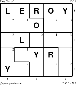 The grouppuzzles.com Easy Leroy puzzle for  with all 3 steps marked