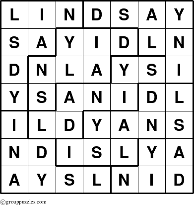 The grouppuzzles.com Answer grid for the Lindsay puzzle for 