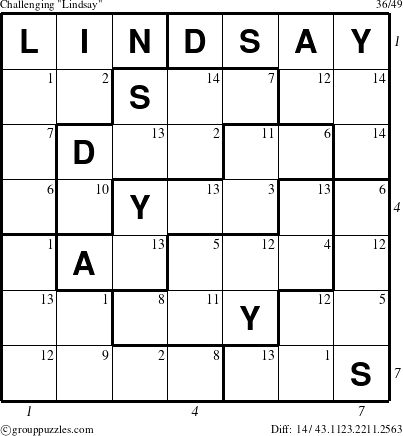 The grouppuzzles.com Challenging Lindsay puzzle for  with all 14 steps marked