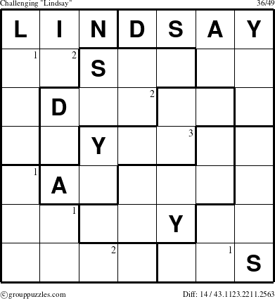 The grouppuzzles.com Challenging Lindsay puzzle for  with the first 3 steps marked
