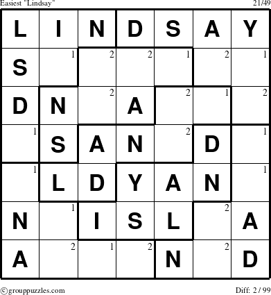 The grouppuzzles.com Easiest Lindsay puzzle for  with the first 2 steps marked