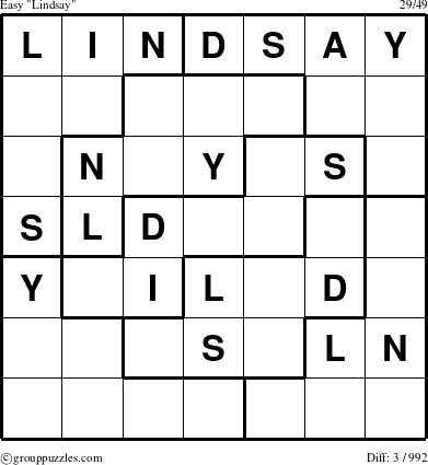 The grouppuzzles.com Easy Lindsay puzzle for 